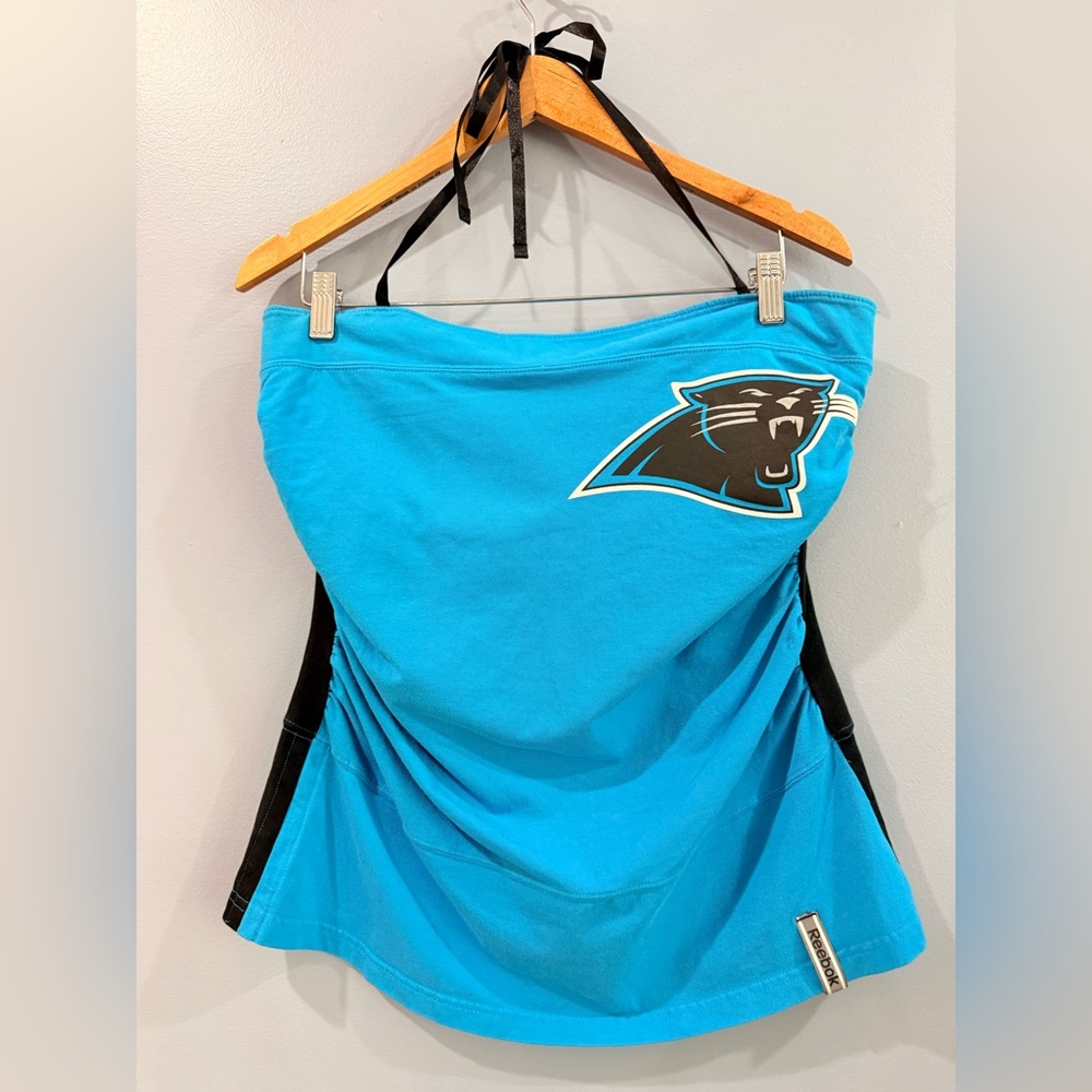 Reebok Blue and Black Strapless Panthers Logo Tube Top